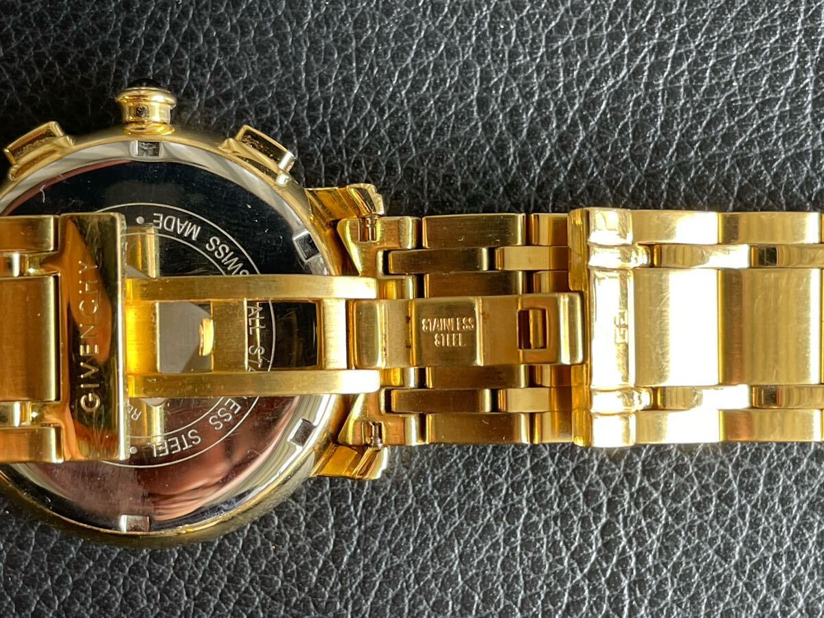 中古品☆GIVENCHY クロノグラフ クオーツ QZ デイト ブルー文字盤 
