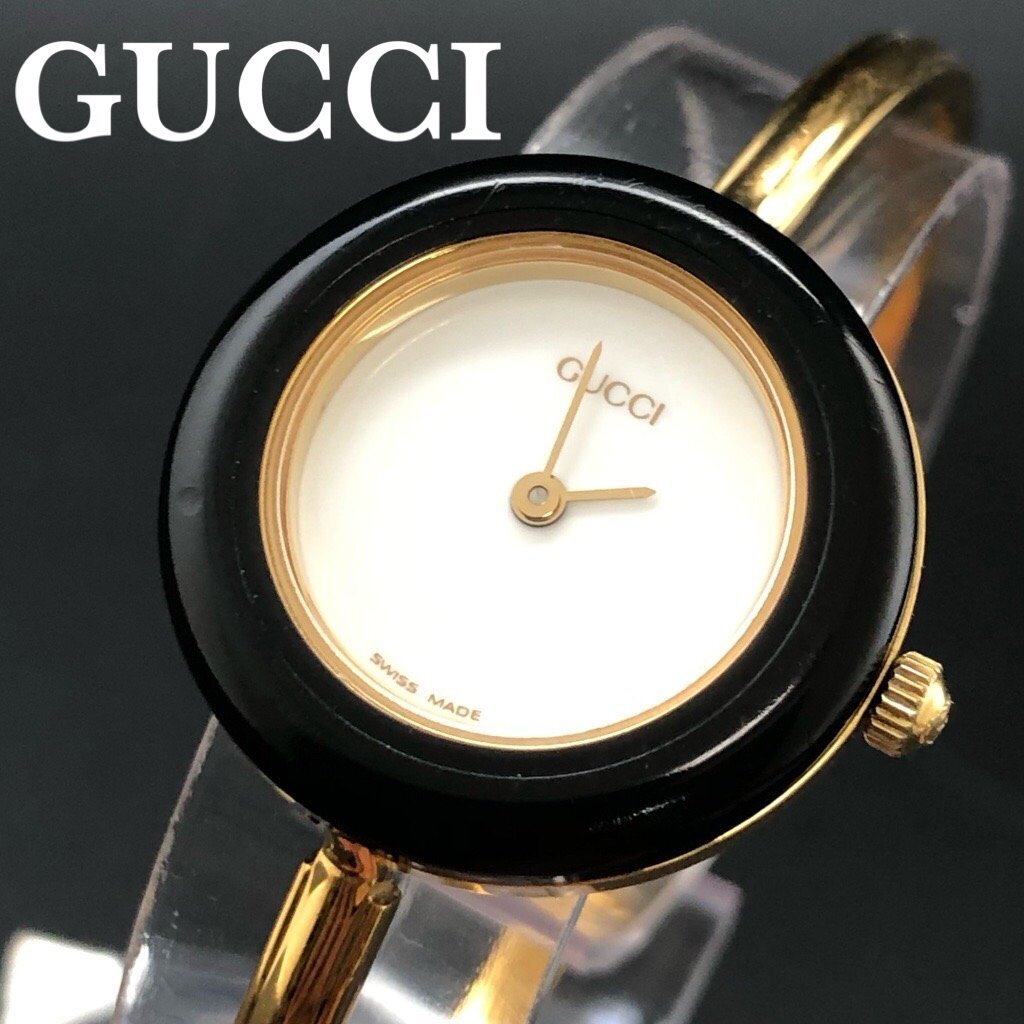 稼動品 GUCCI グッチ チェンジベゼル バングル ウォッチ BT交換済 動作