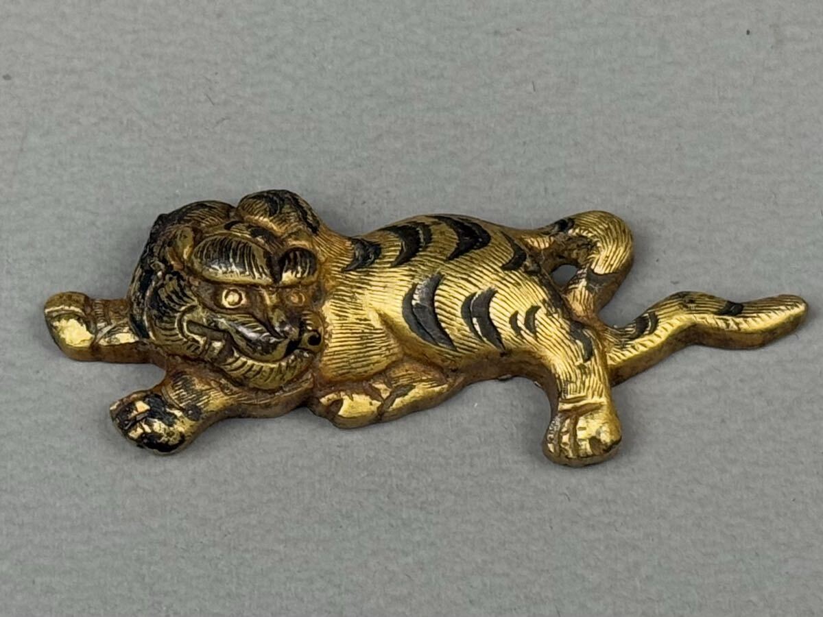 日本美術 時代金工 刀装具 目貫 虎 寅 金象嵌 一双 古武具 拵え 日本刀