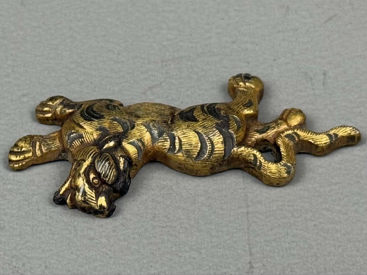 日本美術 時代金工 刀装具 目貫 虎 寅 金象嵌 一双 古武具 拵え 日本刀