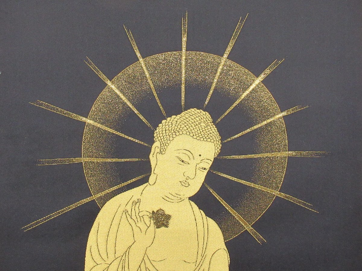 沖713◇福田素仙 三尊佛図 共箱 掛軸 掛け軸 仏画 二重箱 西陣織 仏教