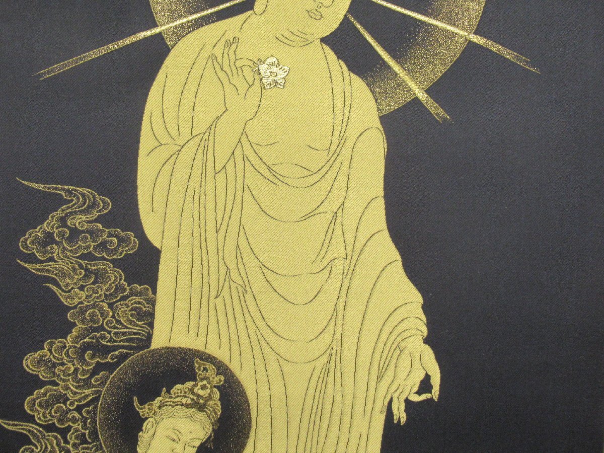 沖713◇福田素仙 三尊佛図 共箱 掛軸 掛け軸 仏画 二重箱 西陣織 仏教