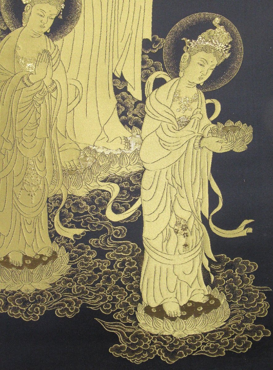 沖713◇福田素仙 三尊佛図 共箱 掛軸 掛け軸 仏画 二重箱 西陣織 仏教