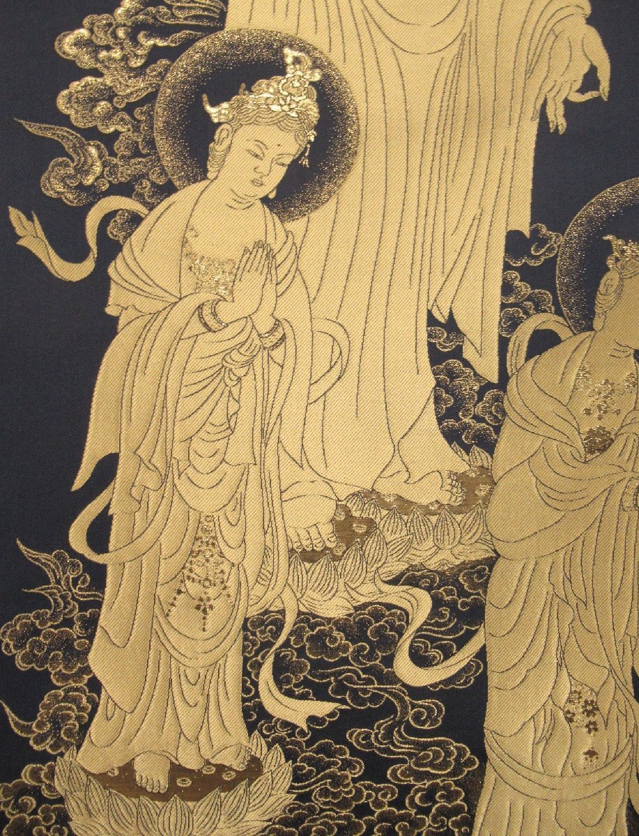 沖713◇福田素仙 三尊佛図 共箱 掛軸 掛け軸 仏画 二重箱 西陣織 仏教