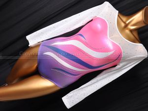 L1297-05★新品 Poly Unicorn ロングスリーブ新体操レオタード ピンクグラデ×白 シュシ