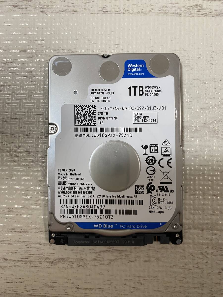 状態:正常】HDD WDC WD10SPZX-75Z10T3 1000GB(1TB) 2.5インチ 厚さ7mm