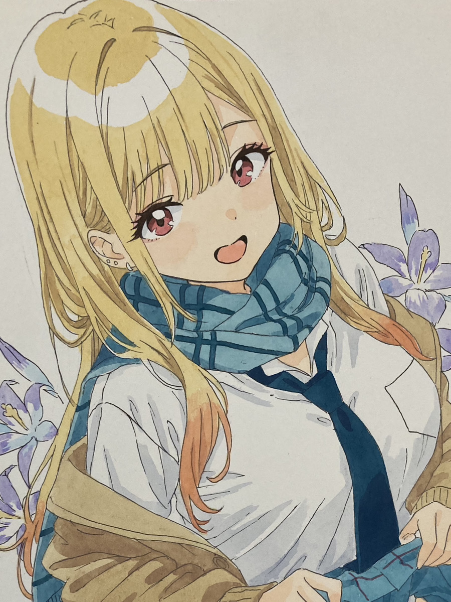 1点物】 手描き イラスト 「はだけた日常と、青春の鼓動」 金髪 ギャル