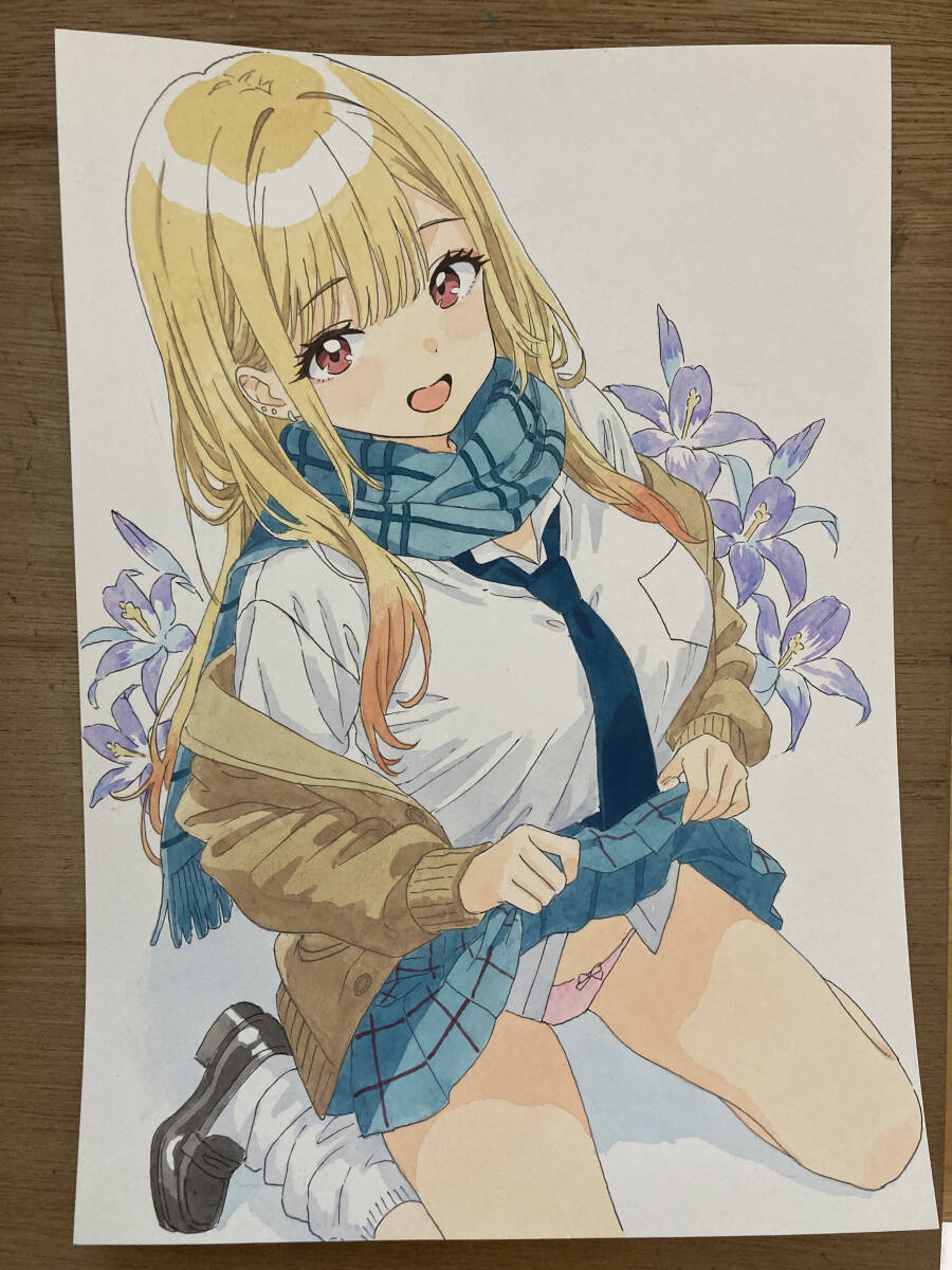 1点物】 手描き イラスト 「はだけた日常と、青春の鼓動」 金髪 ギャル