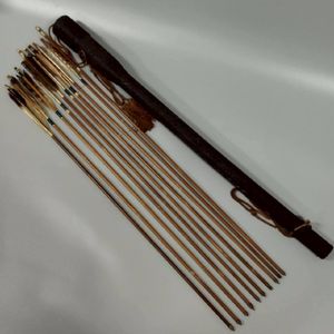 竹矢 弓矢 10本セット 矢羽 全長約89cm～98.5cm 総重量約600g 矢筒付き 弓道　012203N/T2