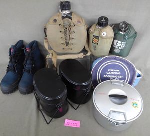 ★５２―０１２★キャンプ用品　7点まとめ キャラバン フジクラ 登山靴 23.5/アルミ水筒/