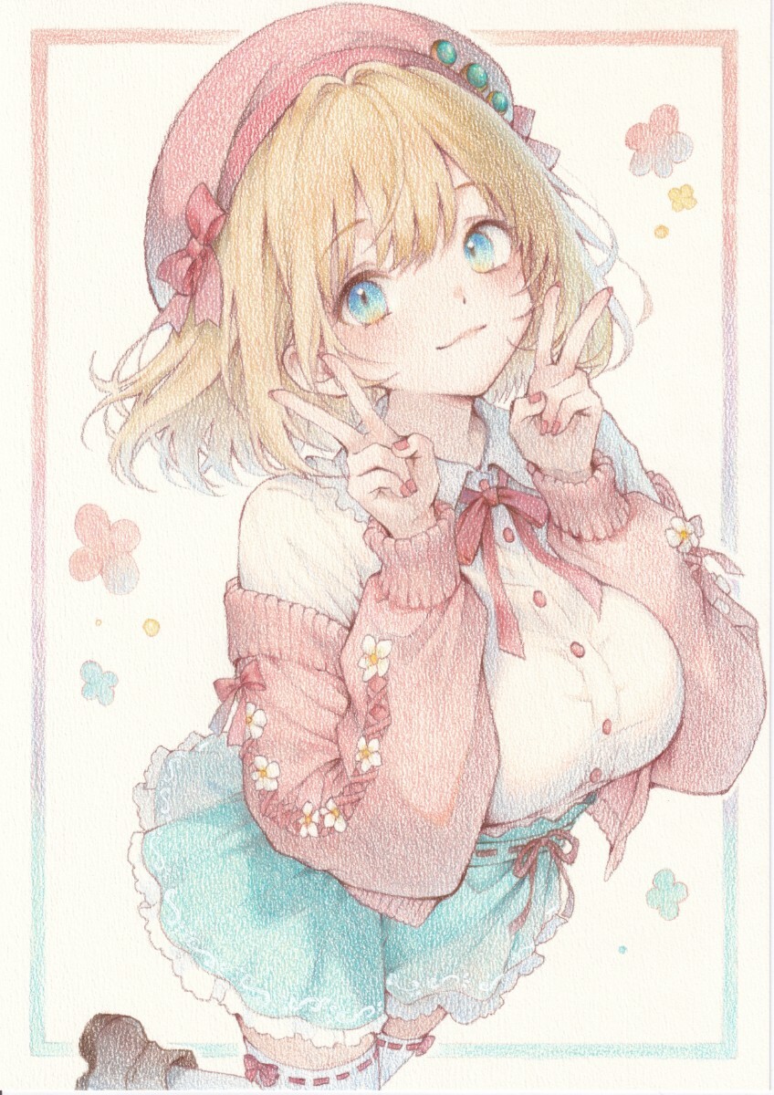 色鉛筆画【A4原画】春を待つカノジョ 手描きイラスト 美少女