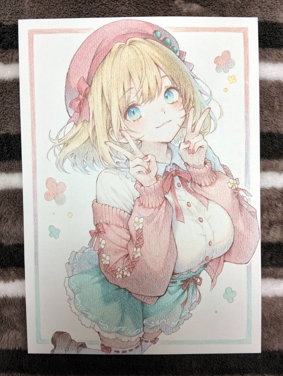 色鉛筆画【A4原画】春を待つカノジョ 手描きイラスト 美少女