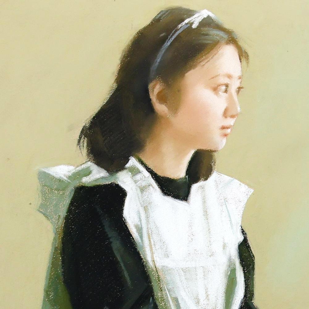 真作】【WISH】上尚司「まなざし」パステル 約20号 大作 ◇美しい横顔