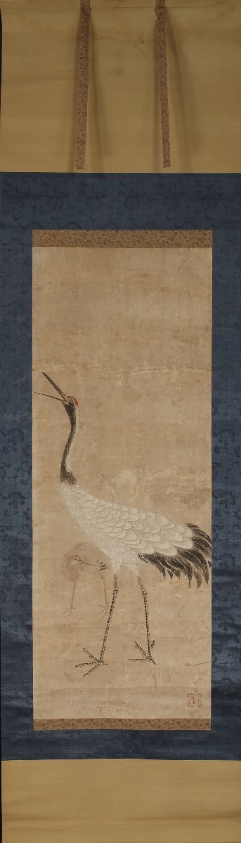 深和】宇津朴雲 鶴図双幅 伝徳島城表御殿・鶴之御間旧蔵品 真筆（近世