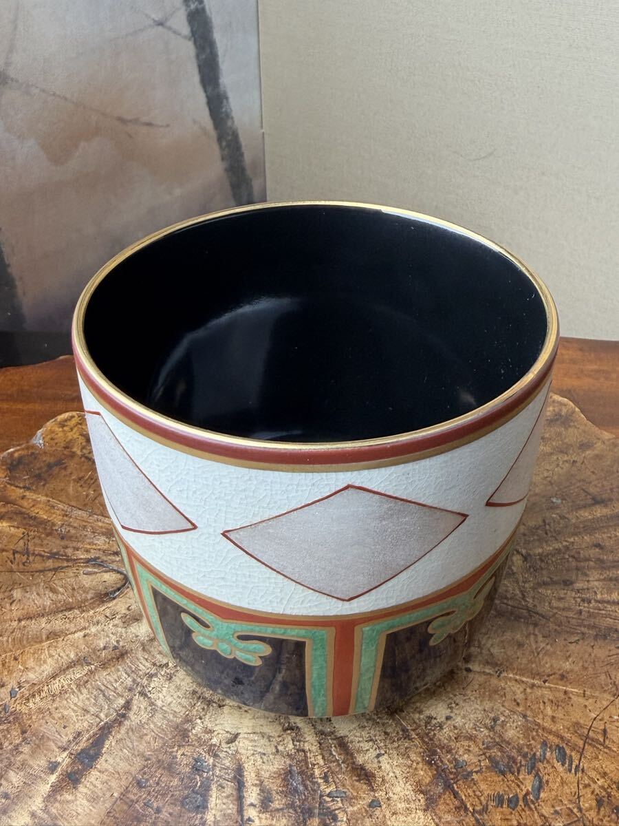 茶 道具 野々村仁清 代表作 色絵金銀菱重茶碗 写 共箱 陶印有 抹茶碗