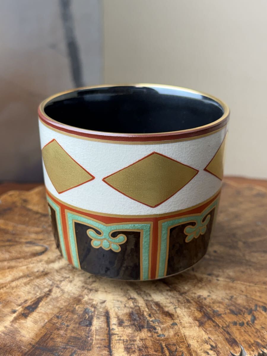 茶 道具 野々村仁清 代表作 色絵金銀菱重茶碗 写 共箱 陶印有 抹茶碗