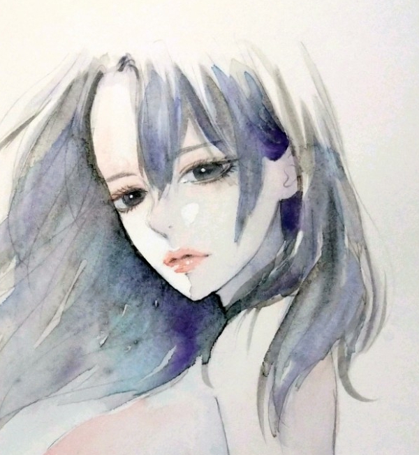 肉筆原画 水彩画 手描きイラスト 美人画 オリジナル 絵画 ドローイング