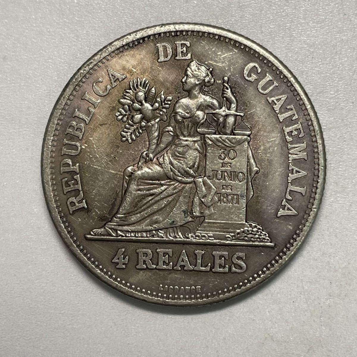 銀貨 1894年 4レアル銀貨 グアテマラ共和国 貿易銀 コイン 硬貨 古銭
