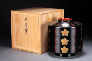 時代物 能登輪島塗 家紋入り三段重箱 岡山監製 漆器 お重 骨董品 古