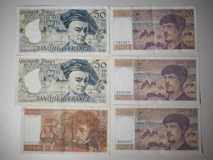【更に値下げ】旧フラン紙幣セット 500×2, 200×1, 100×2 フランス 20フラン 紙幣の値段と価格推移は？｜6件の売買データから