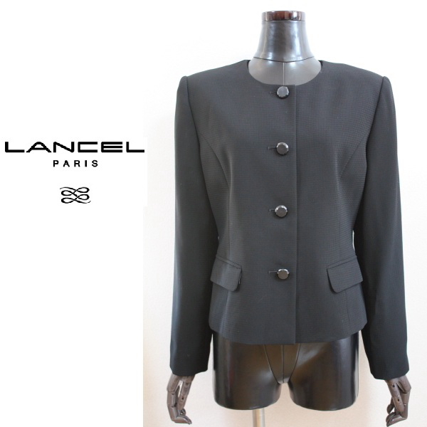 ■フォーマル■ランセル ノーカラー格子ジャケット 黒M