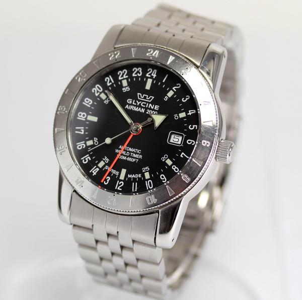 GLYCINE】グリシン エアマン2000 GMT 3764 裏スケ☆(3針＋カレンダー 