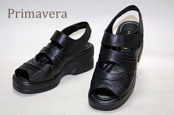 新品★ Primavera 厚底5.5cm 本革サンダル #91 黒 ＬＬ★