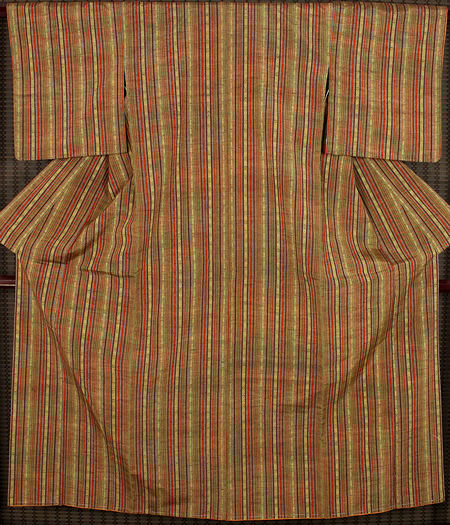 【送料無料】紬★正絹★縦縞　ki13824【未使用品】