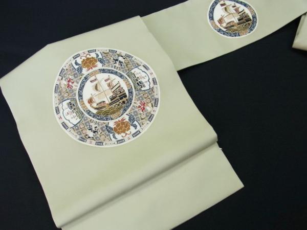 【着ま専科】USED正絹・塩瀬九寸名古屋帯・薄裏柳色＝