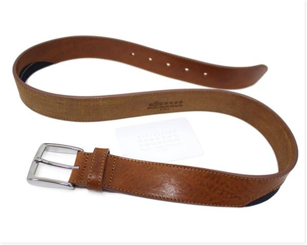 マルタン マルジェラ◆茶レザー×デニム ベルトh133*85cm新品