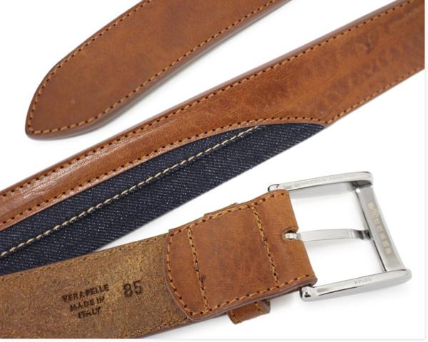 マルタン マルジェラ◆茶レザー×デニム ベルトh133*85cm新品