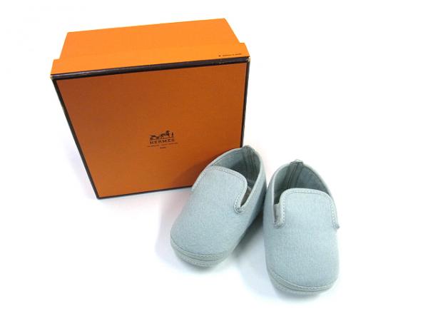 未使用【エルメス】 ベビーシューズ 靴 くつ ライトブルー 10cm