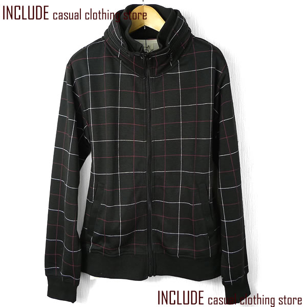 ボリュームネックウインドペンチェックパーカー◇LL新品即決黒