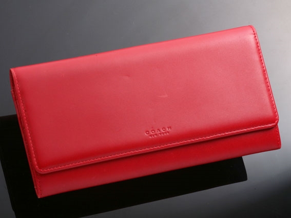 Y6019 本物 スペイン製 コーチ 本革 レッド 二つ折 長財布 良品