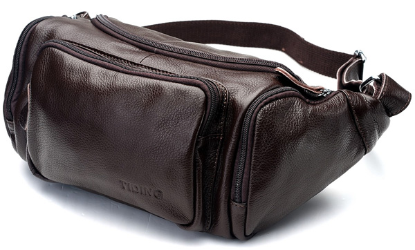 便利8ポケット 実用 本革レザー メンズ ウエストバッグ 茶