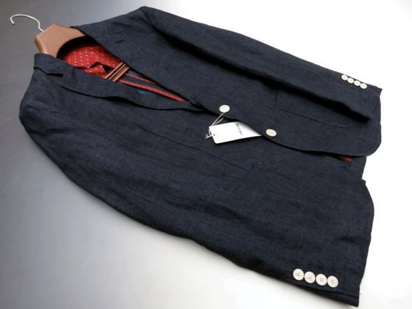 2628◆コムサイズム◆春夏リネン100％ジャケット無地紺/Ｓ