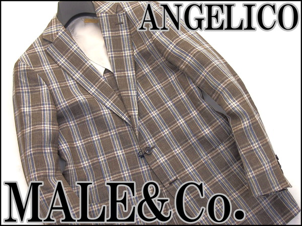 新品MALE&Co. 伊ANGELICO生地チェックリネンジャケットLL茶6470