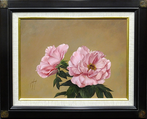 小牧真緒 油彩画 花　美術品　アート　額装　芸術　絵画　1980年森本草介に師事 GLC】小牧真緒「牡丹」6号師:森本草介 女流注目リアリズム(静物画
