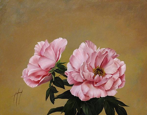 小牧真緒 油彩画 花　美術品　アート　額装　芸術　絵画　1980年森本草介に師事 GLC】小牧真緒「牡丹」6号師:森本草介 女流注目リアリズム(静物画