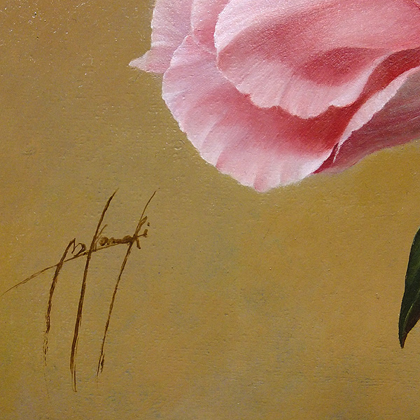 小牧真緒 油彩画 花　美術品　アート　額装　芸術　絵画　1980年森本草介に師事 GLC】小牧真緒「牡丹」6号師:森本草介 女流注目リアリズム(静物画