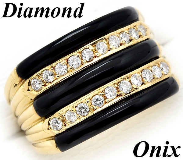 【ＤＭ】1円～0.38ct 天然ダイヤモンド＆オニキス/K18 リング★