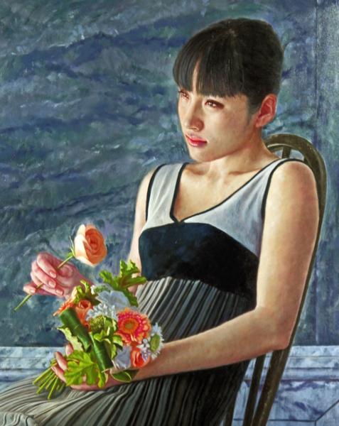絵画　リアリズム　油彩画　女性　中島健太　「象が出る夢を見た」 中島健太 リアリズム油彩15号2013年共シール/写実絵画/完売作家(人物画