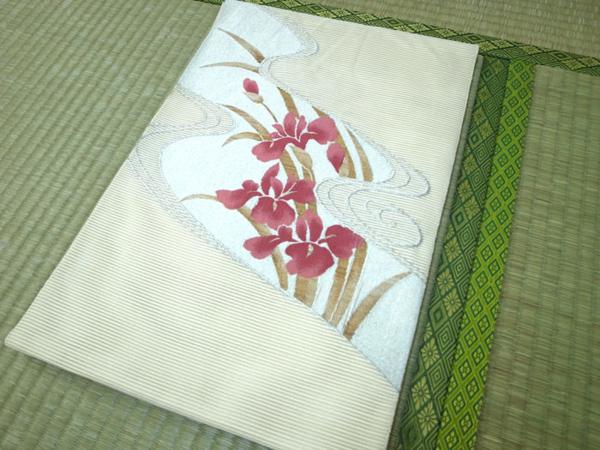 ☆夏帯　絽の開き名古屋　『流水と水花』　　正絹　美品☆S766