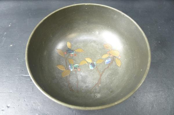 0730★菓子器 本錫 継山　在銘 記念 和風 茶道具 昭和レトロ