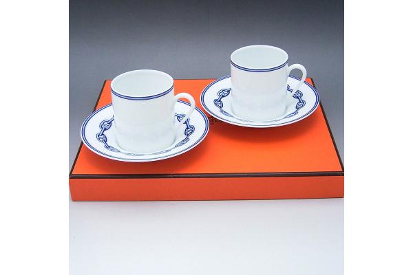 ◆未使用◆エルメス シェーヌダンクルブルー デミタスC/S ペア