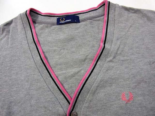 フレッドペリー FRED PERRY 刺繍 ロゴ 長袖 カーディガン L