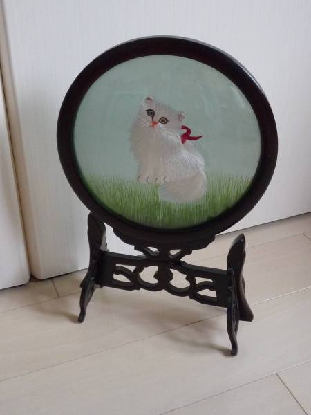 中国 両面刺繍 猫 置物 【公式通販】