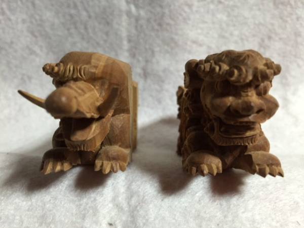 木製・木鼻 // 獅子 and 獏鼻 ・ 阿吽 104x // 超珍品なり 一対〉木鼻