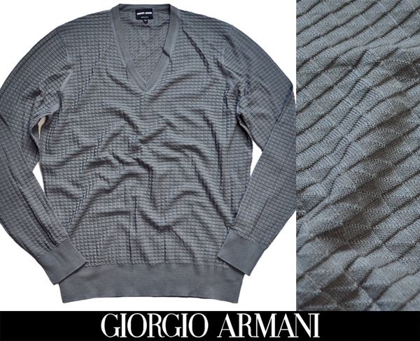 新品10万 ジョルジオ アルマーニ 最高級黒ラベル Vネックニット