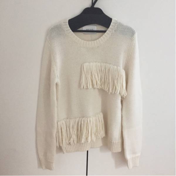 beige ベイジ フリンジニット 白 オンワード